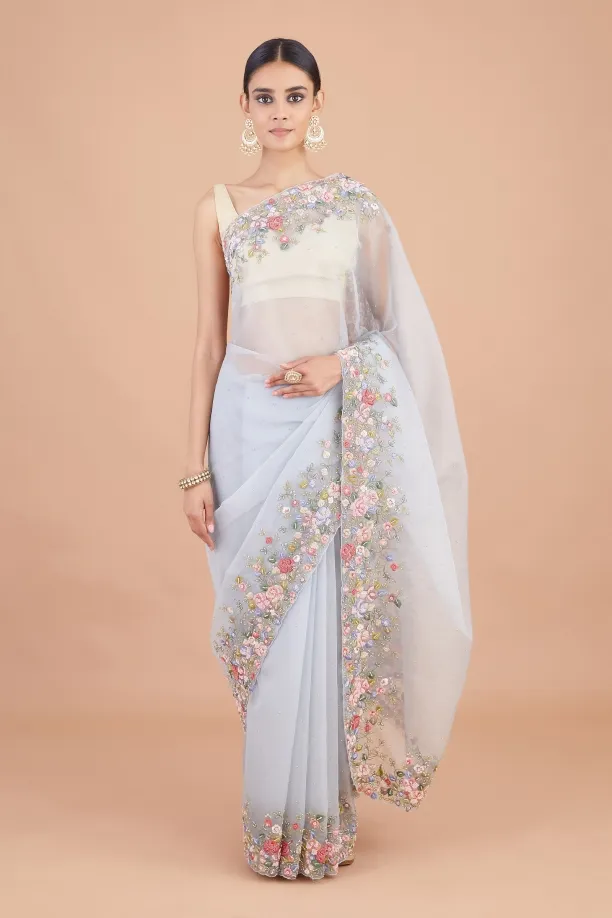 Blue Frost Organza Saree