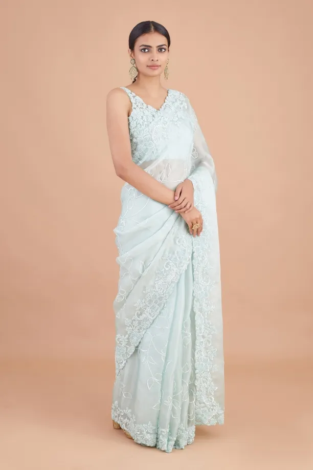 Powder Blue Sequin Embellished Saree