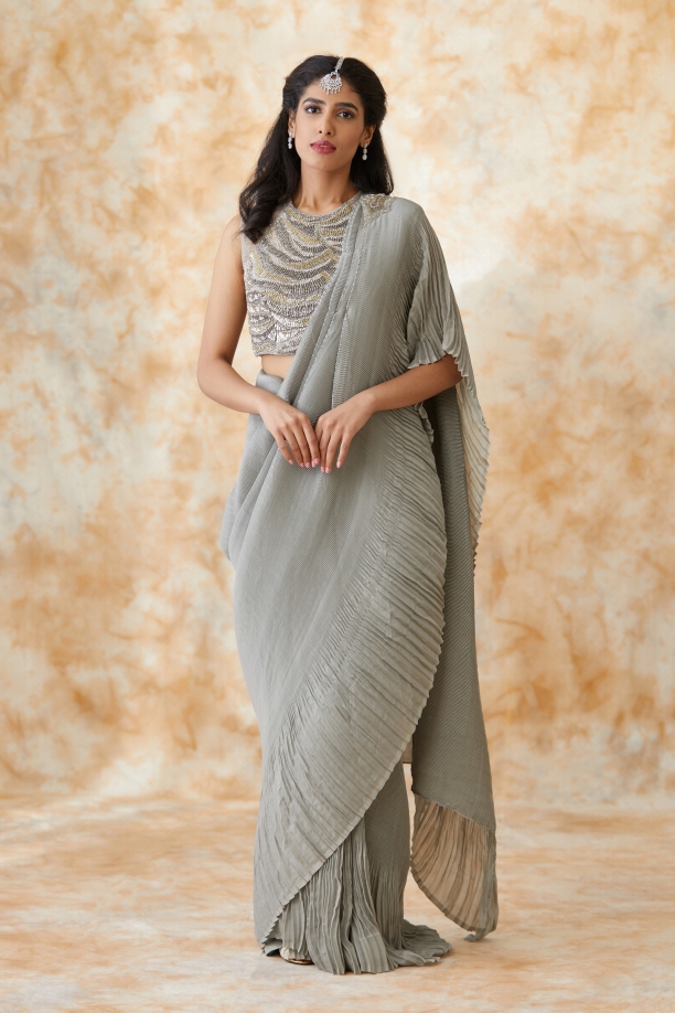 Greay Satin Wrinkle Saree