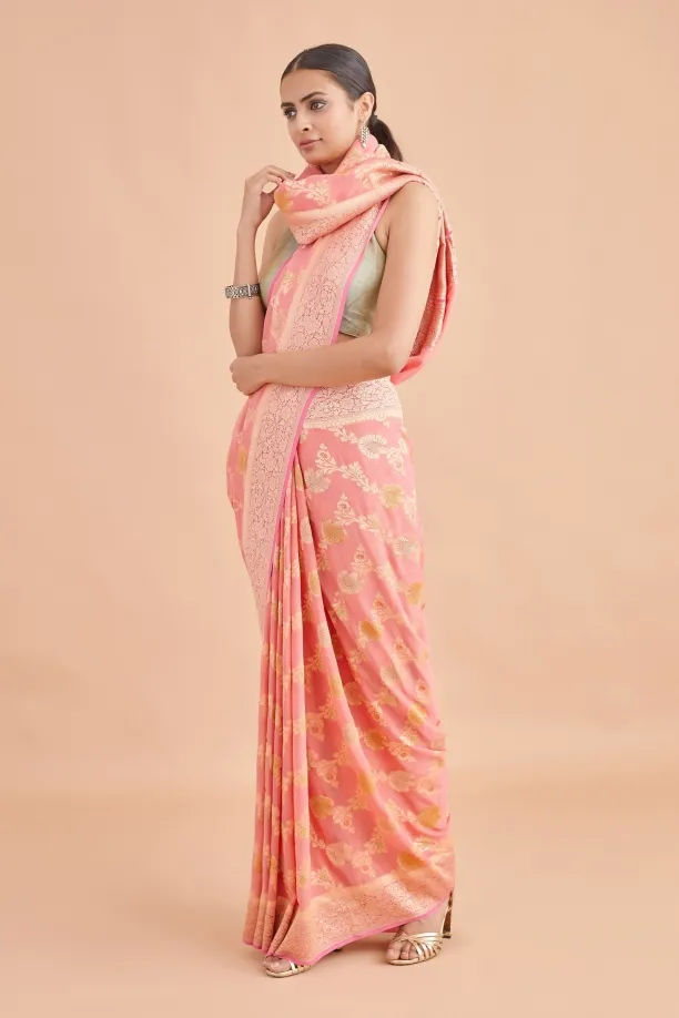 Rose Pink Weave Brocade Saree