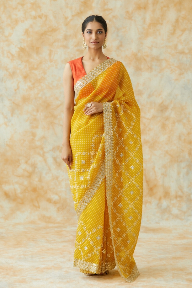 Mango Yellow Organza Saree