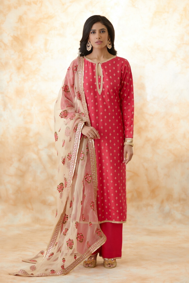 Hot Pink Raw Silk Palazzo Suit