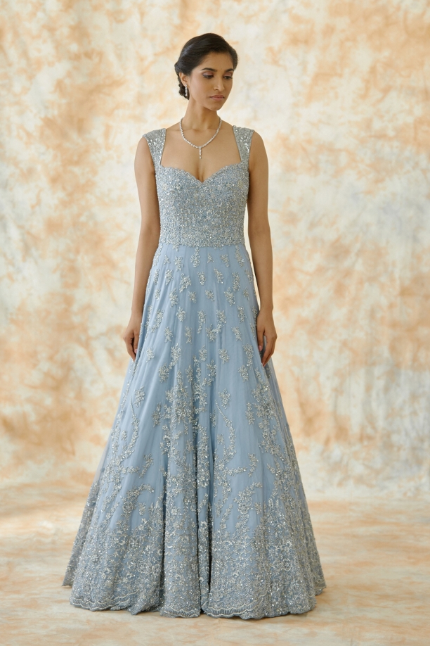 Sky Blue Embroidered Net Gown