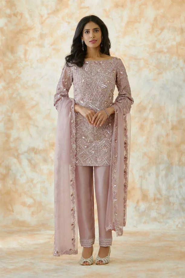 Rose Pink Satin Organza Suit Set