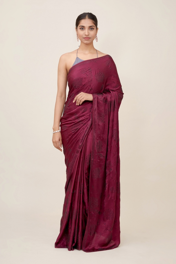 Plum Wine Satin Saree