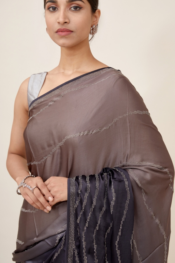 Charcoal Grey Satin Saree