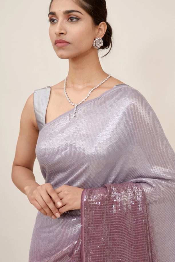 Sizzle Ombre White Wine Saree