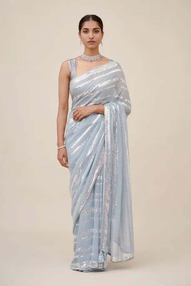 Powder Blue Georegette Saree