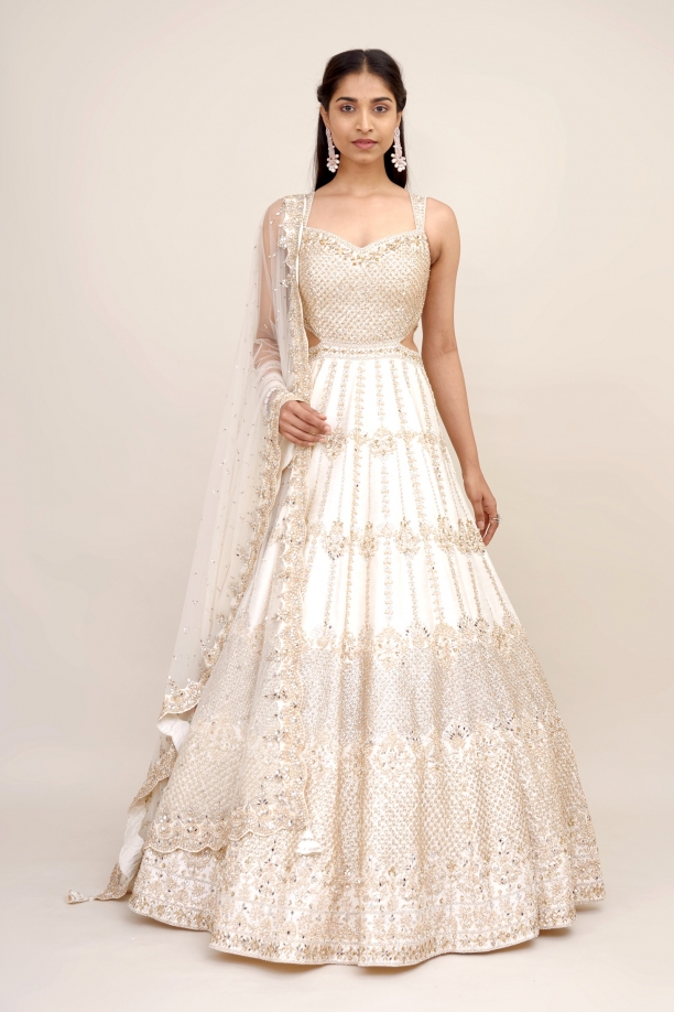 Pearl White Raw Silk Anarkali Suit