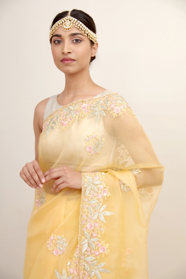 Daffodil Yellow Organza Saree