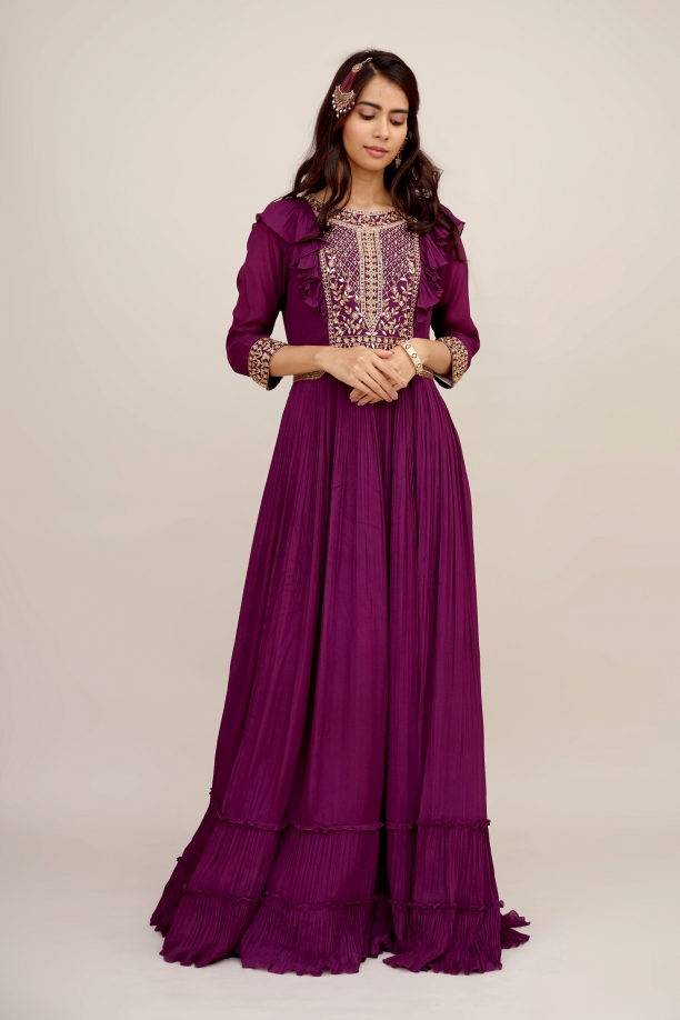 Eggplant Purple Georegette Gown