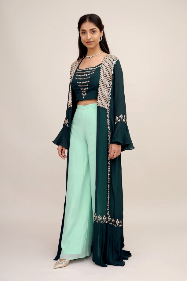 Bottle Green Crepe Palazzo Suit