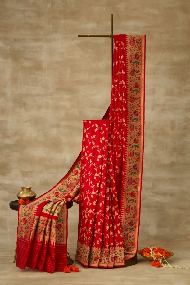 Red Paithani Pure Zari Silk Saree