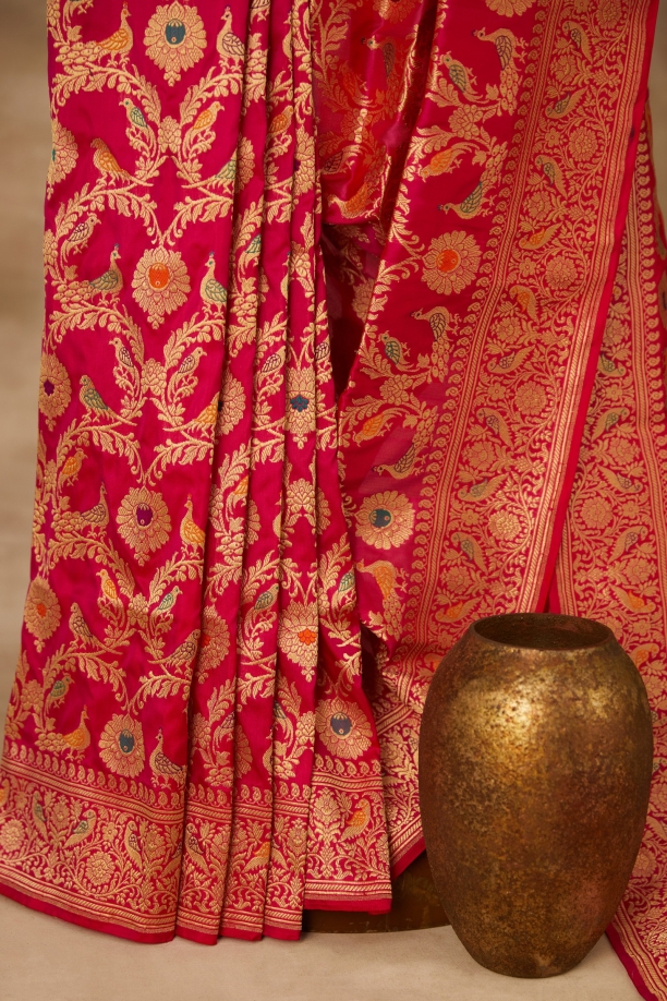 Fuchsia Pink Pure Zari Silk Saree
