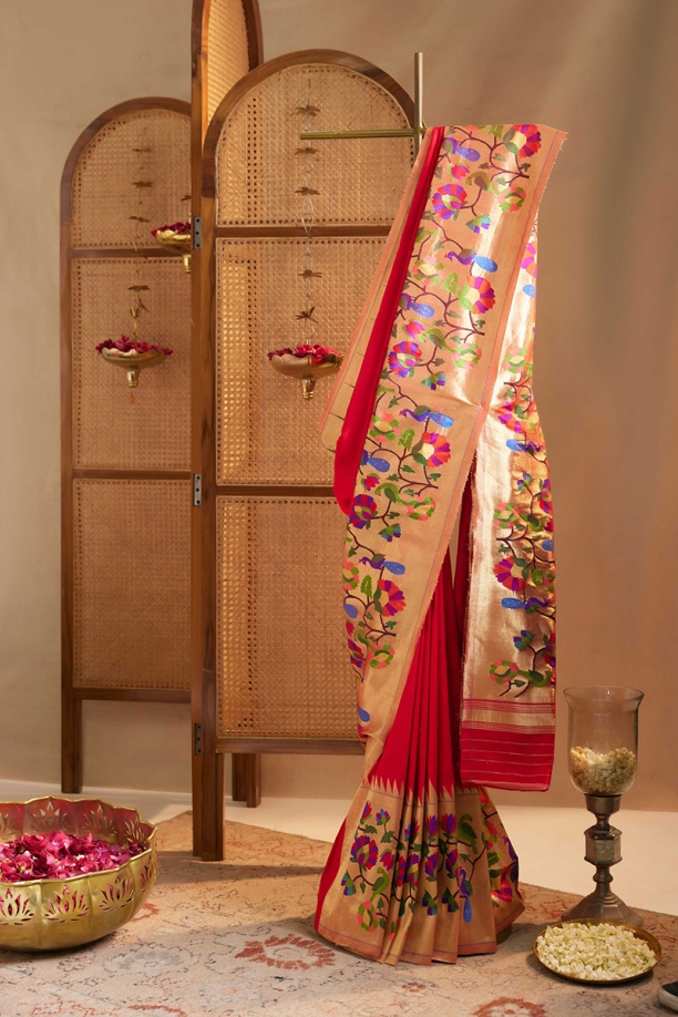 Tulip Red Paithani Silk Saree