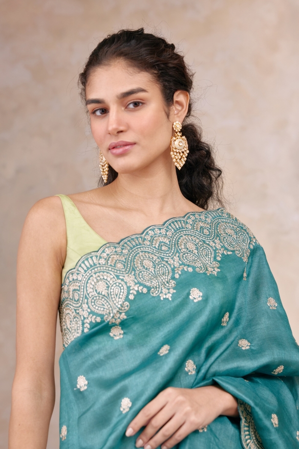 Imperial Teal Tussar Silk Saree