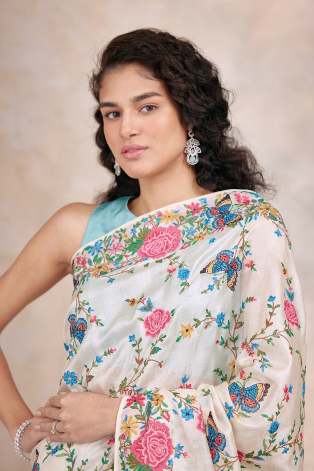 Chantilly White Tussar Silk Saree