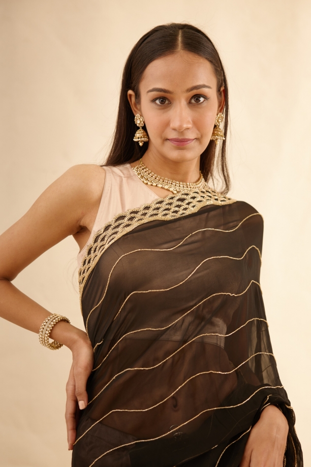 Golden Black Georgette Saree