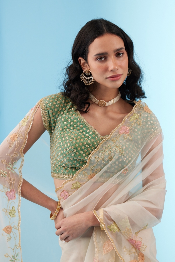 Pearl Cream Organza Saree