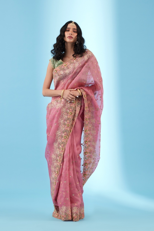 POWDER PINK ASYMMETRICAL SAREE