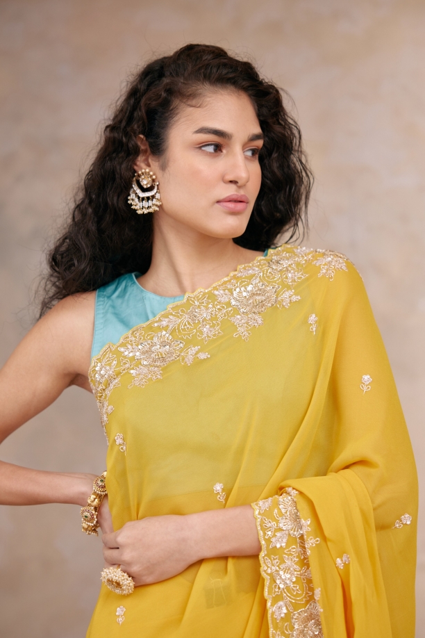Raw Yellow Georgette Saree