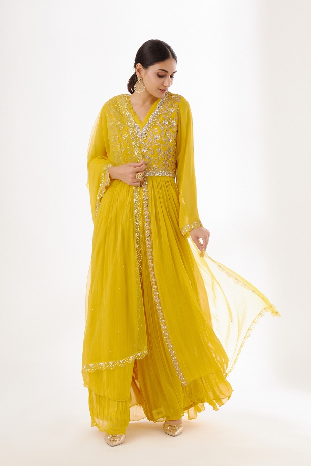 Yellow sharara for haldi clearance