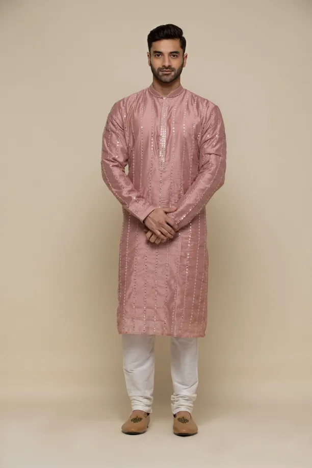 Metallic Pink Silk Kurta Set