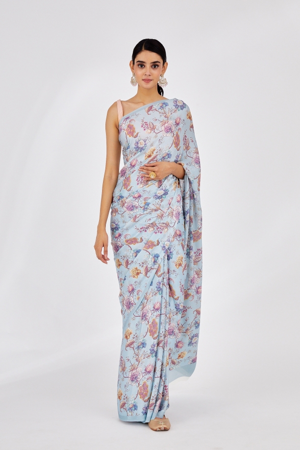 Powder Blue Crepe Saree