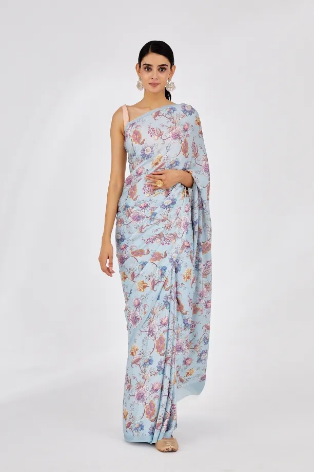 Powder Blue Crepe Saree