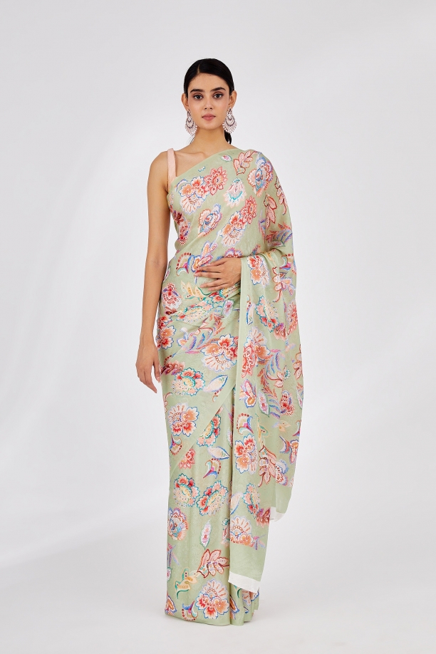 Pistachio Green Printed Green Saree