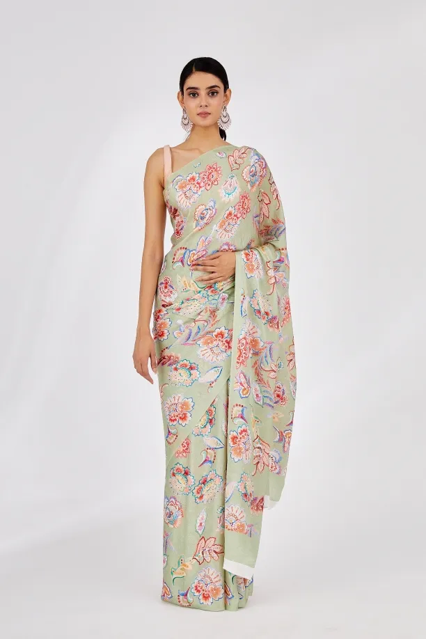Pistachio Green Printed Green Saree
