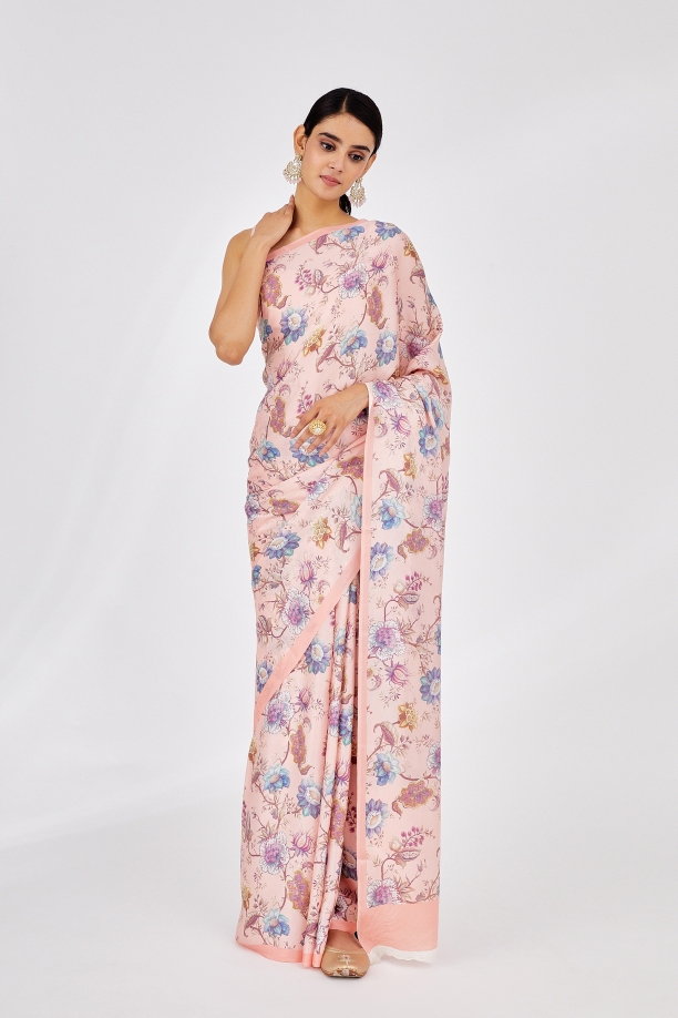 Pretty Peach Crepe Saree
