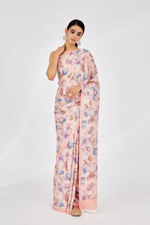 Pretty Peach Crepe Saree