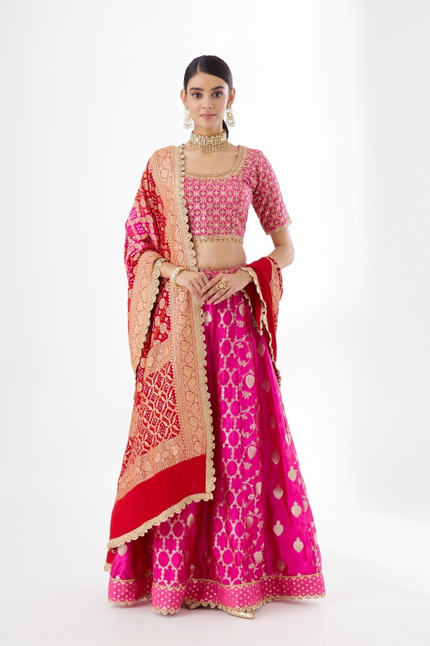 Magenta Red Silk Lehenga