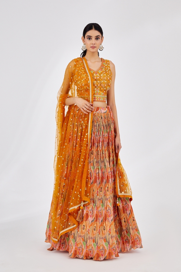 Tangerine Orange Silk Lehenga