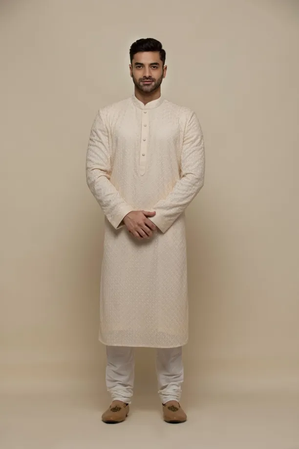 Ivory Chickankari Georegette Kurta Set