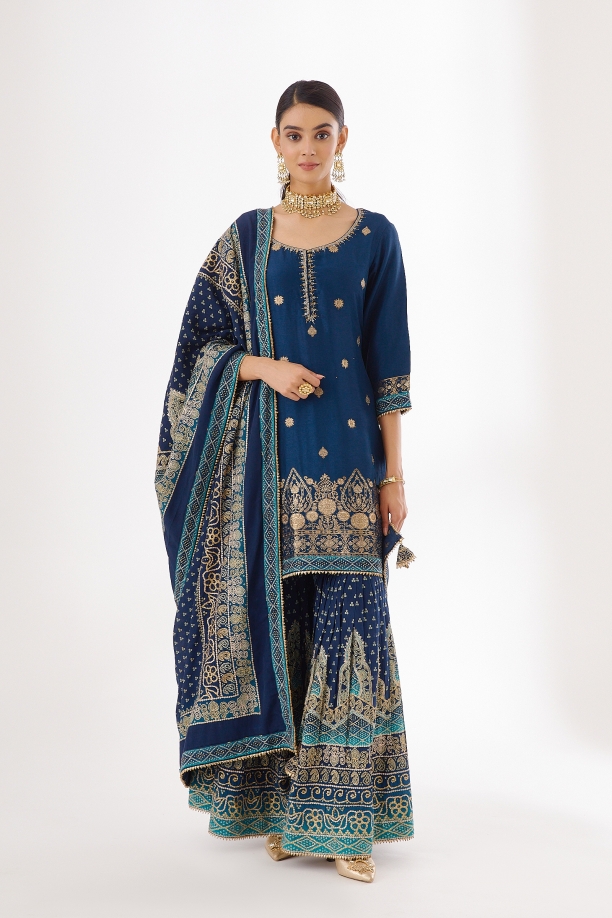 Royal Blue Silk Garara Suit