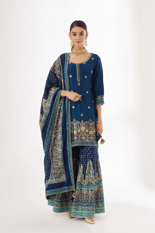 Royal Blue Silk Garara Suit