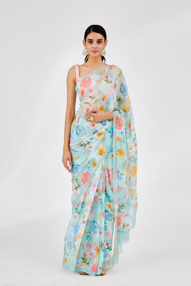 Powder Green Chiffon Saree
