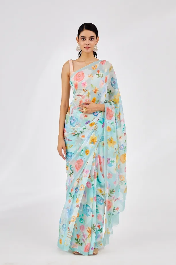 Powder Green Chiffon Saree