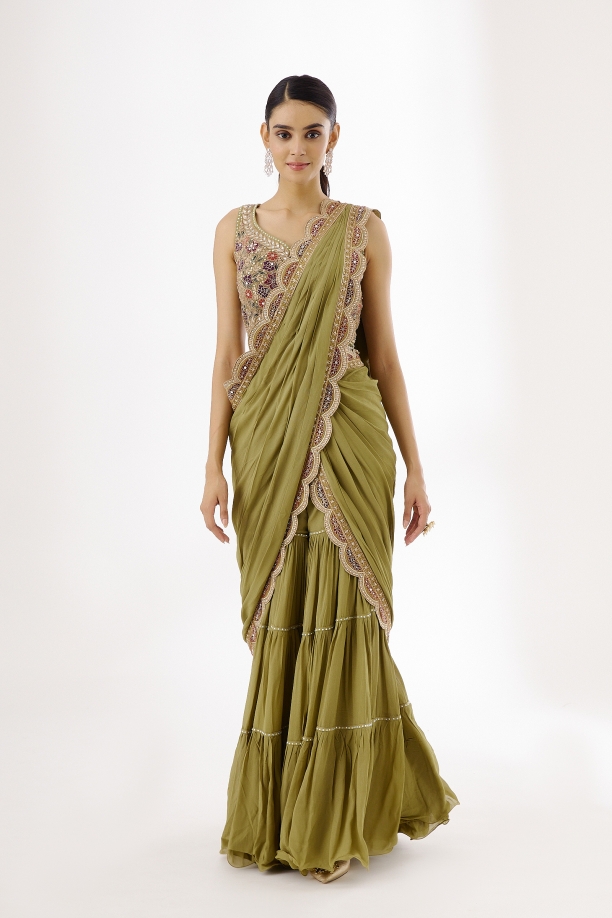 Moss Green Drape Sharara