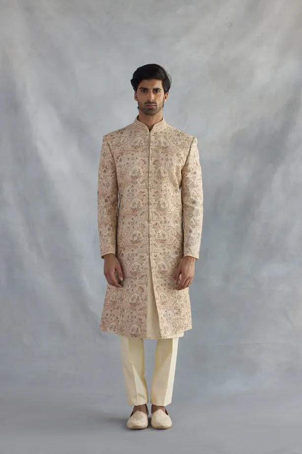 Amber Gold Silk Sherwani