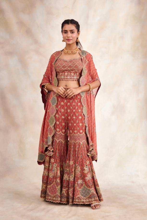 Pink Embroidered Gown With Cape | Gown with cape, Embroidered gown, Indian  fashion dresses