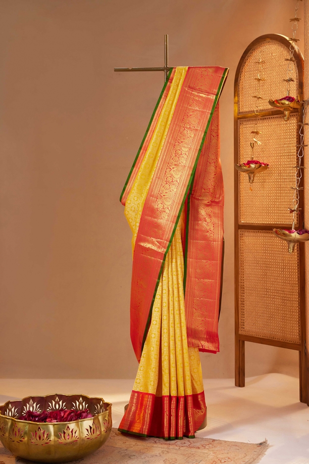Amber Yellow Kanjivaram Silk Saree