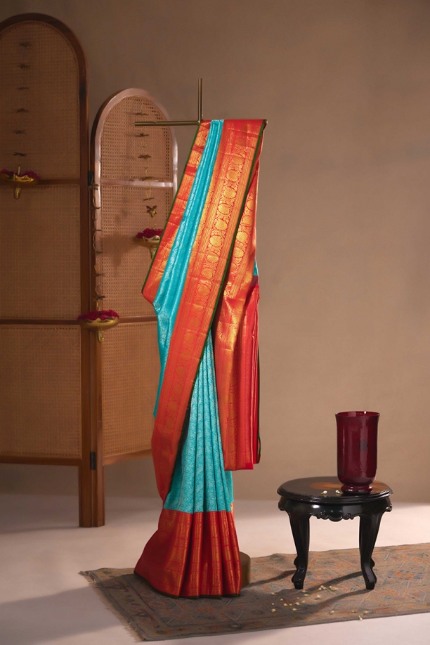 Turquoise Kanjivaram Silk Saree