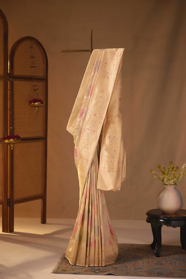 Ivory gold kattan silk saree