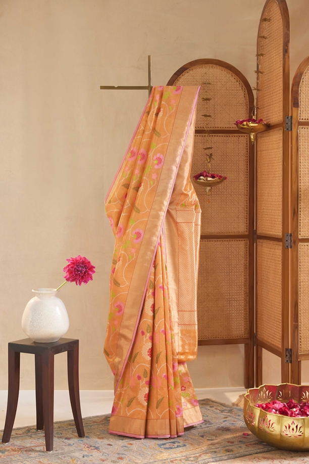 Pumpkin Orange Kota Zari Saree