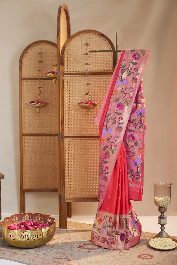 Raspberry Pink Paithani Silk Saree
