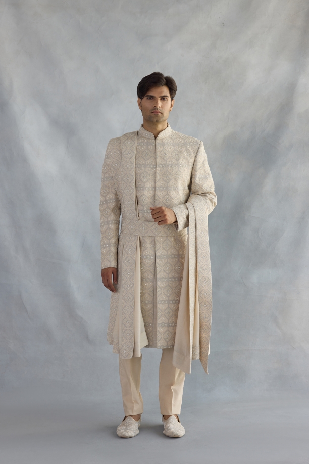Beige Silk Sherwani