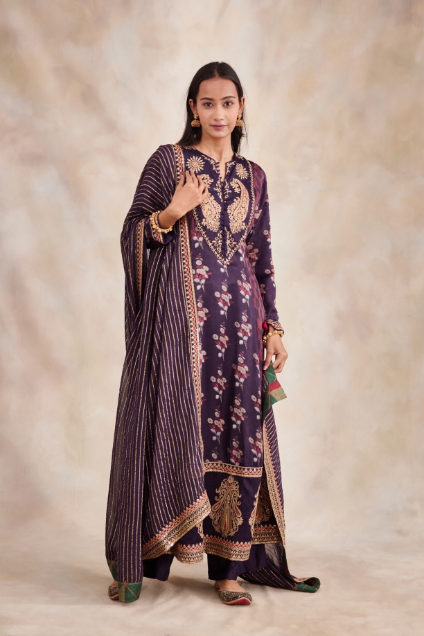 Dark Purple Satin Kurta Suit Set